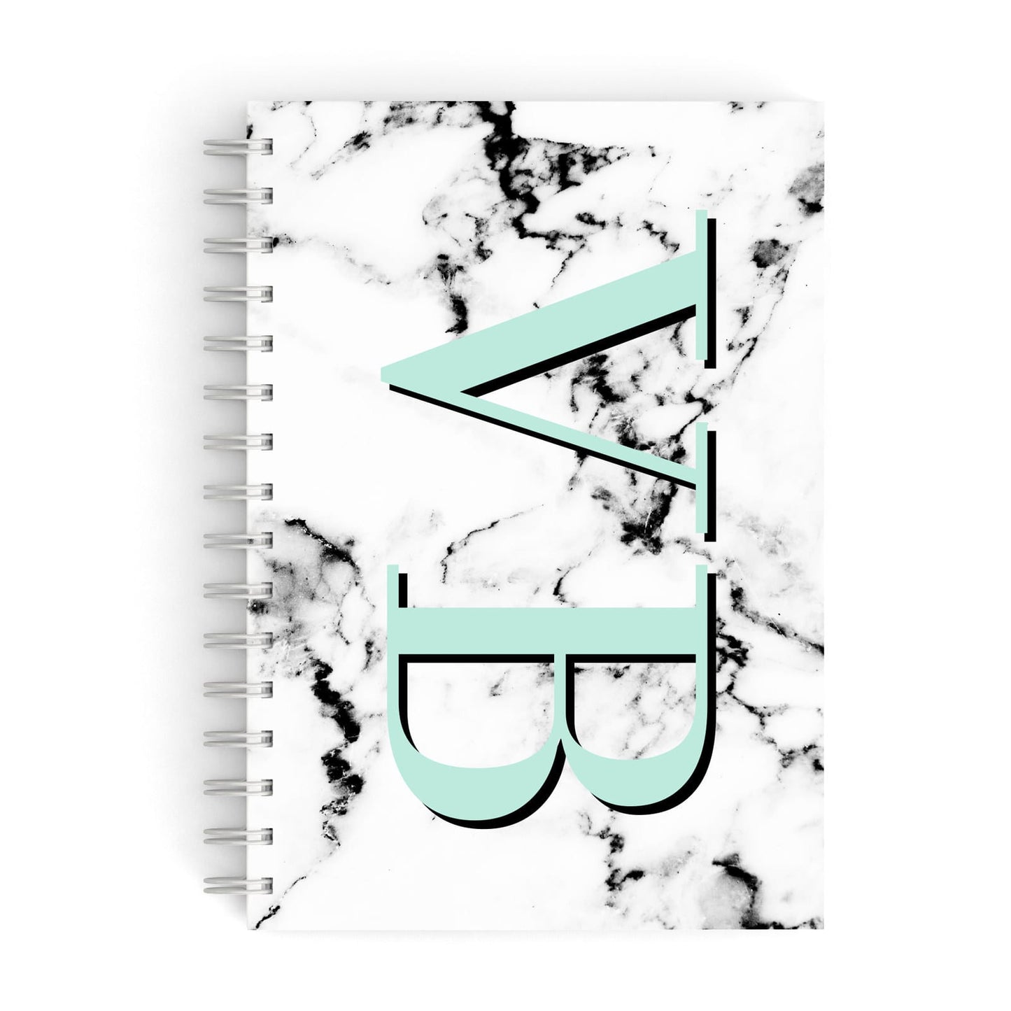 Personalised Mint Big Initials Marble A5 Hardcover Notebook