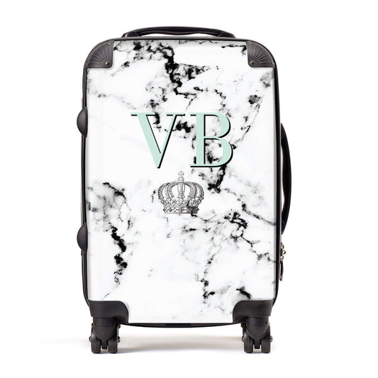 Personalised Mint Crown Initials Marble Suitcase