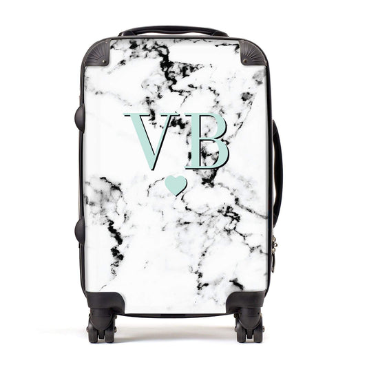 Personalised Mint Initialled Marble Heart Suitcase
