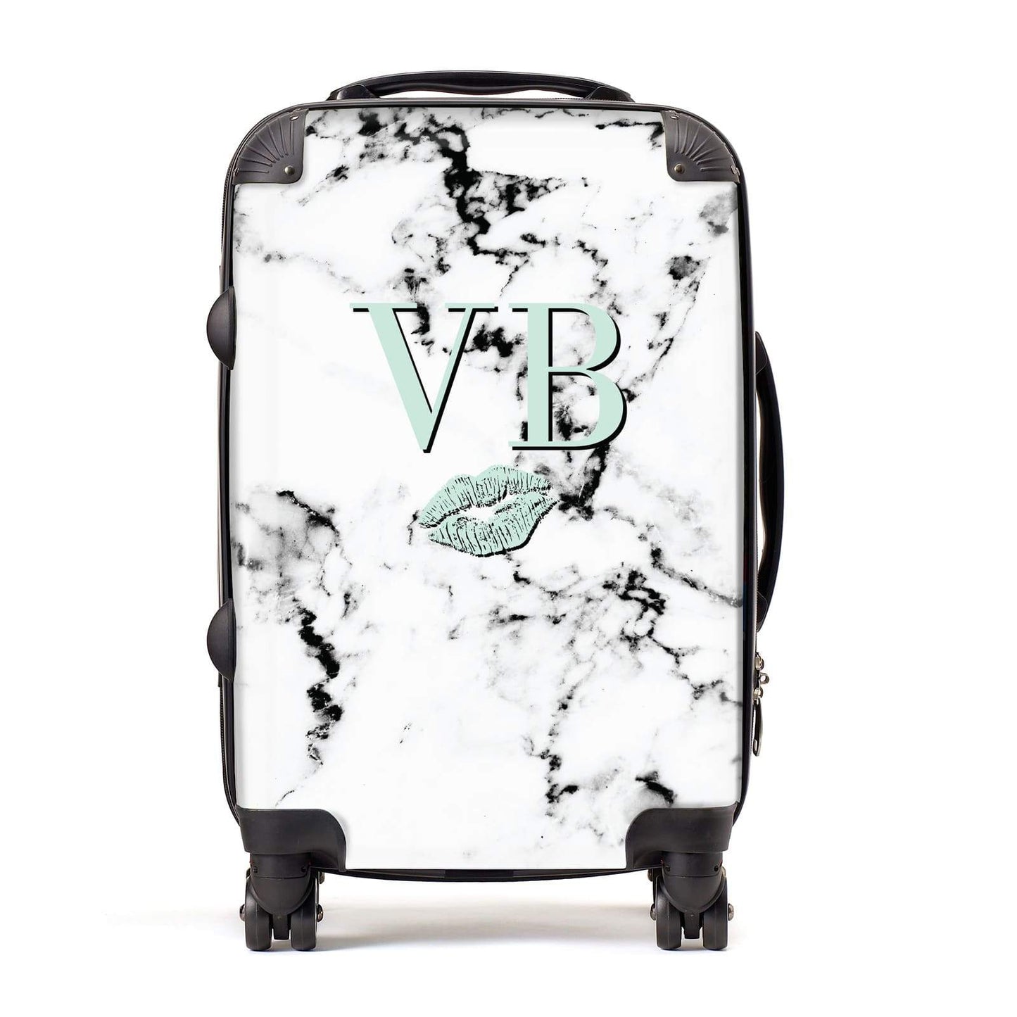Personalised Mint Lips Initials Marble Suitcase