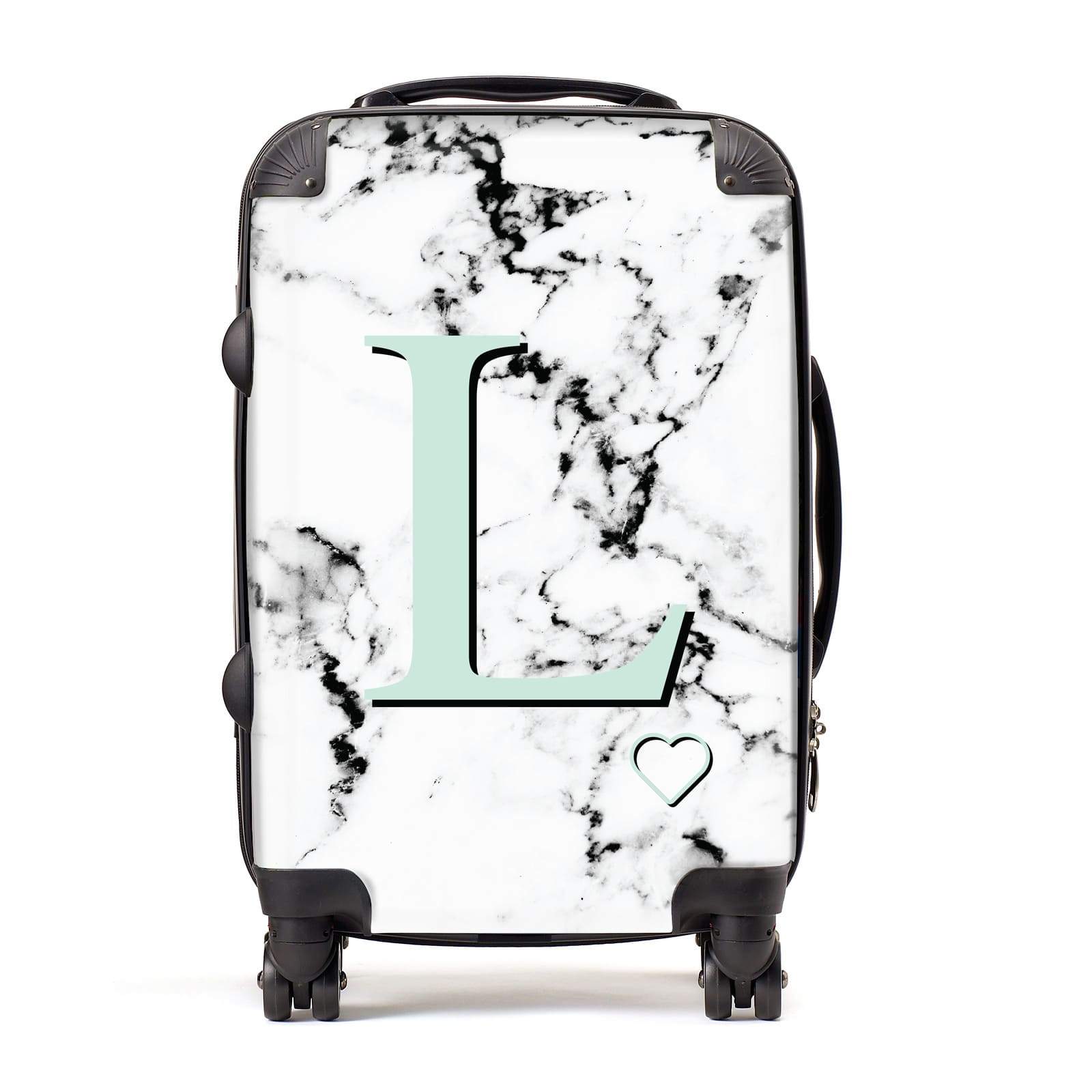 Personalised Mint Monogram Marble Heart Suitcase