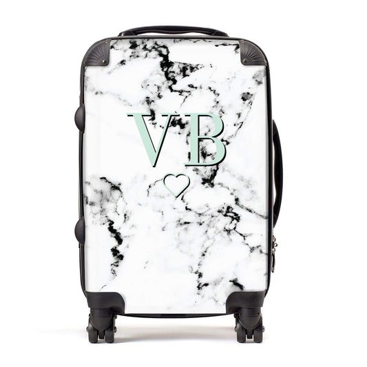 Personalised Mint Monogrammed Heart Marble Suitcase