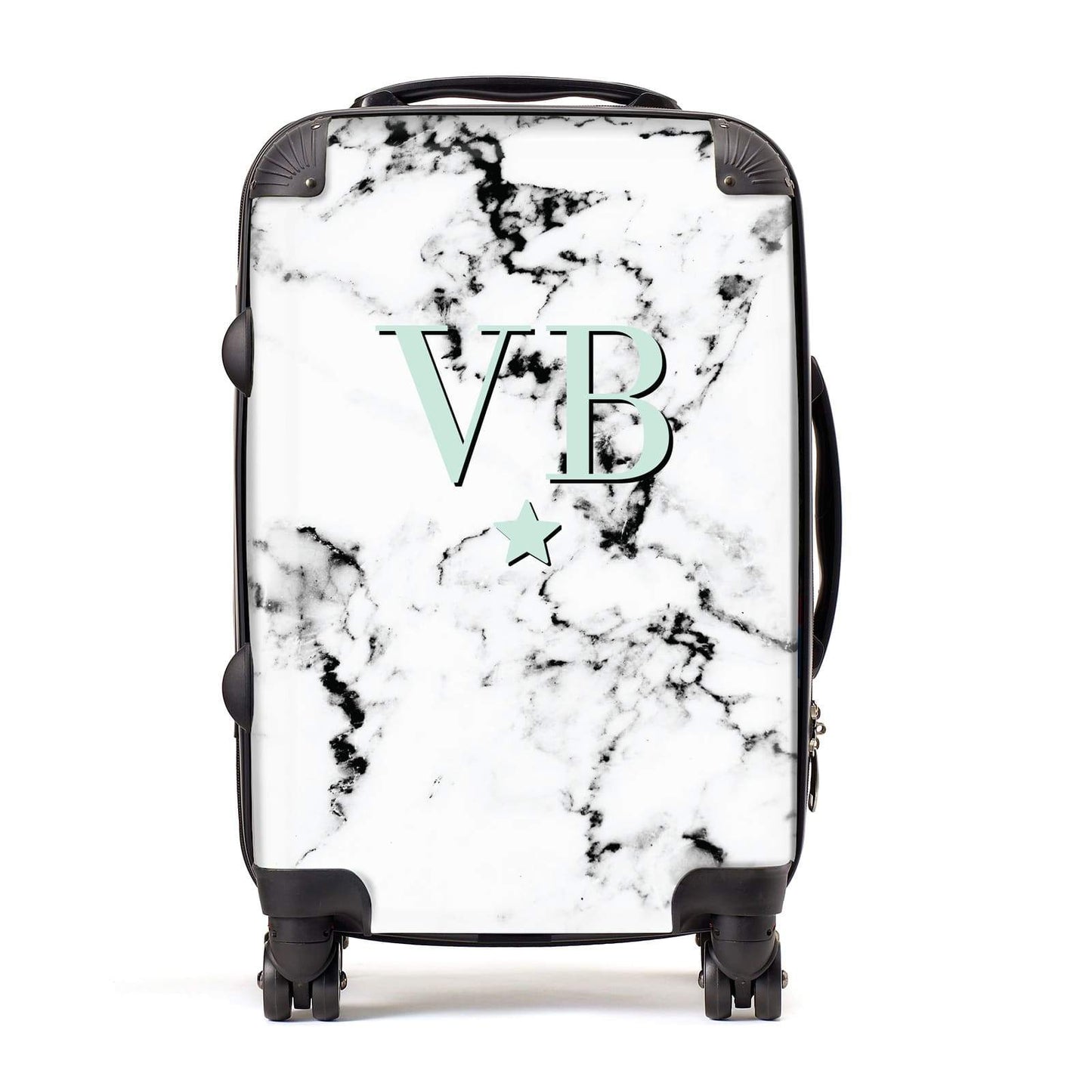 Personalised Mint Star With Monogram Marble Suitcase