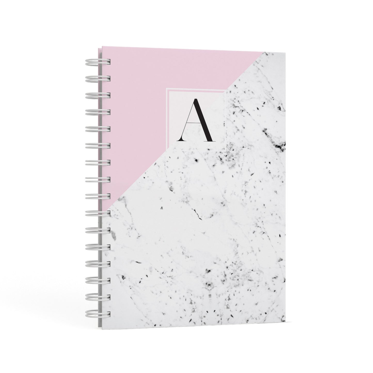 Personalised Monogram Initial Letter Marble A5 Hardcover Notebook Second Side View