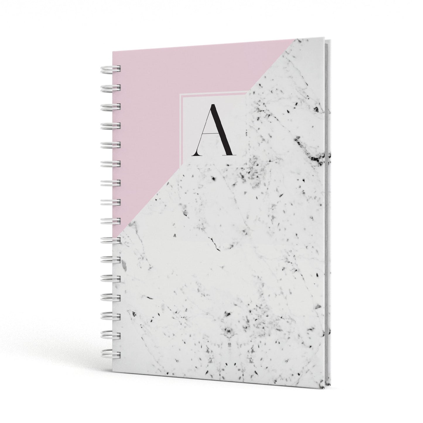 Personalised Monogram Initial Letter Marble A5 Hardcover Notebook Side View