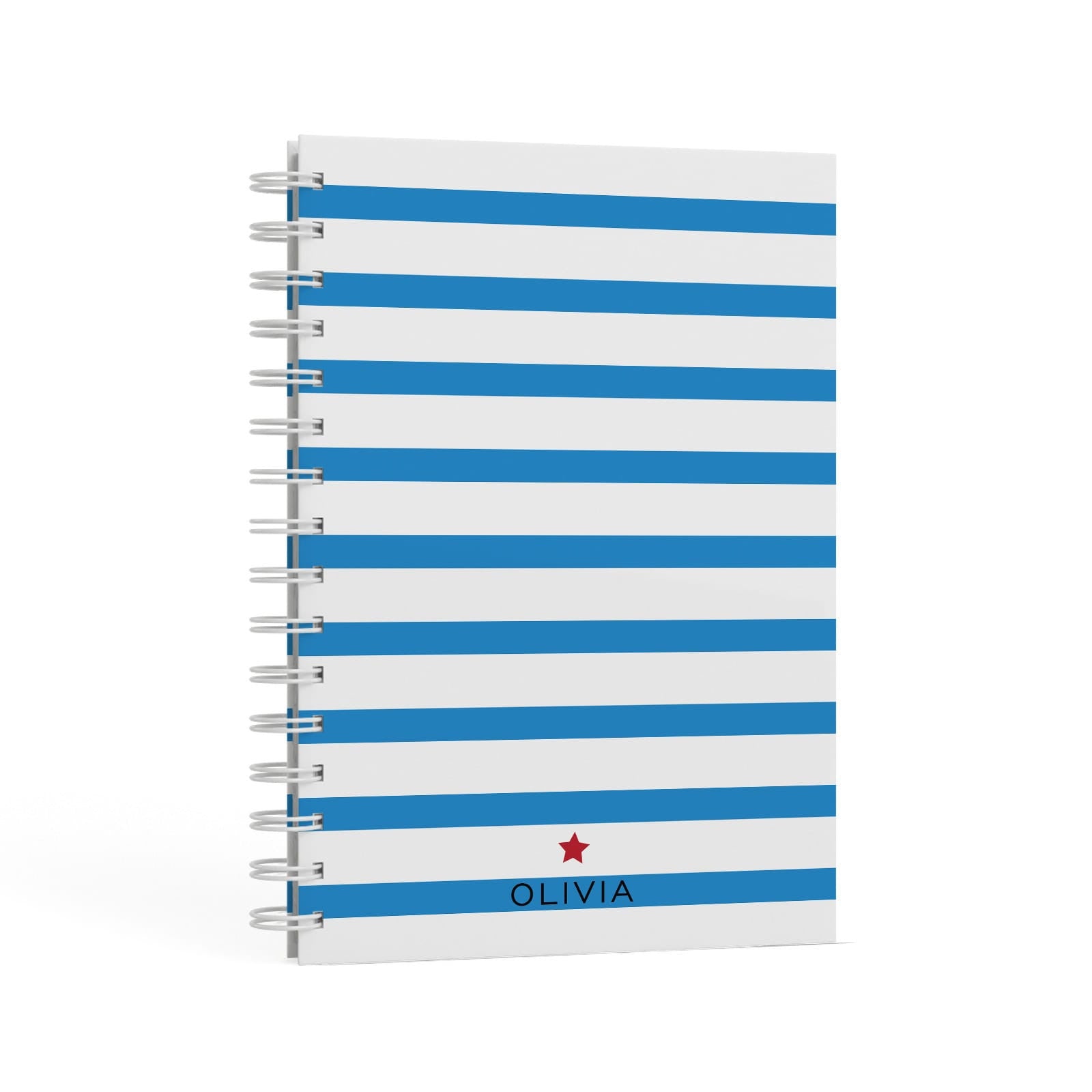 Personalised Name Blue White A5 Hardcover Notebook Second Side View