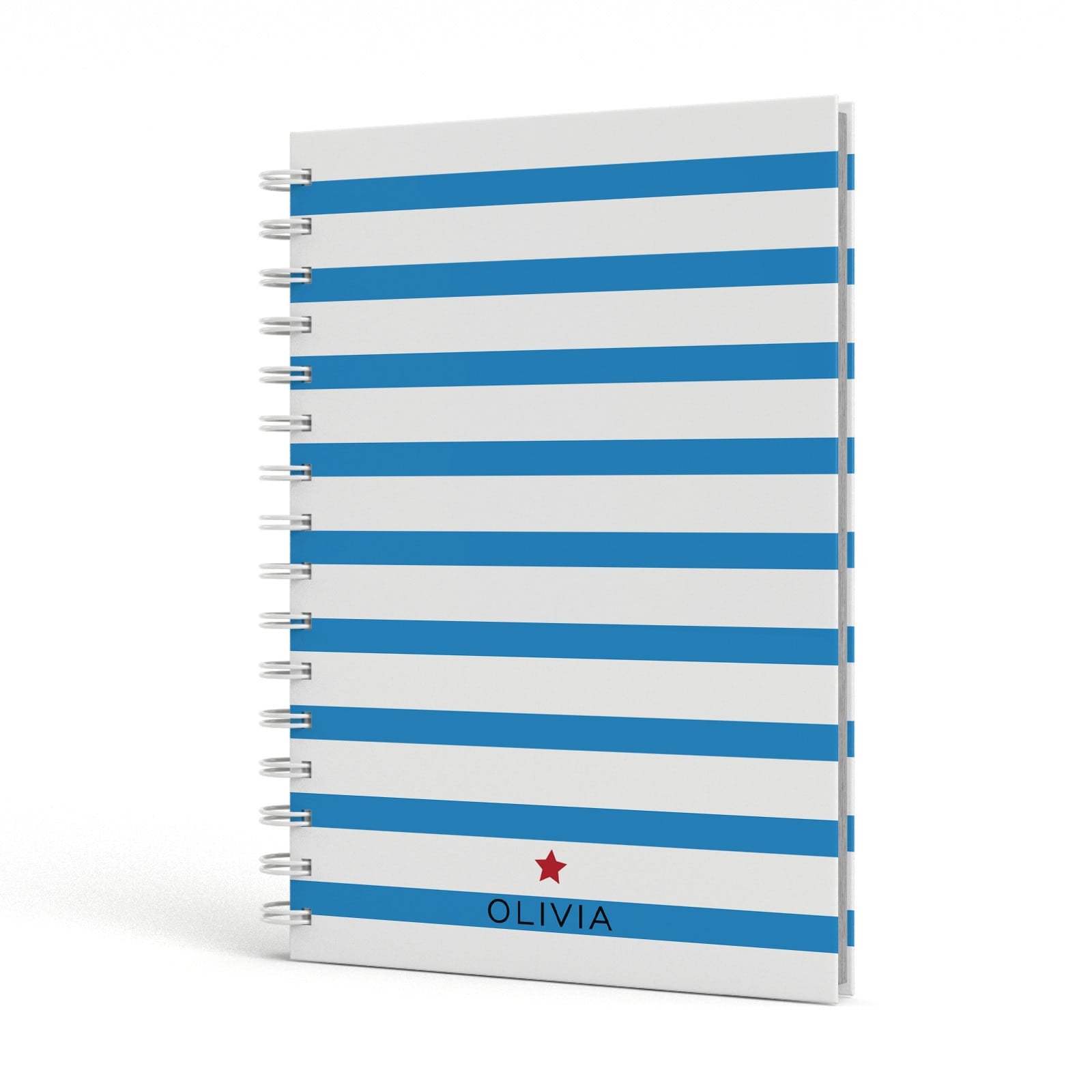 Personalised Name Blue White A5 Hardcover Notebook Side View
