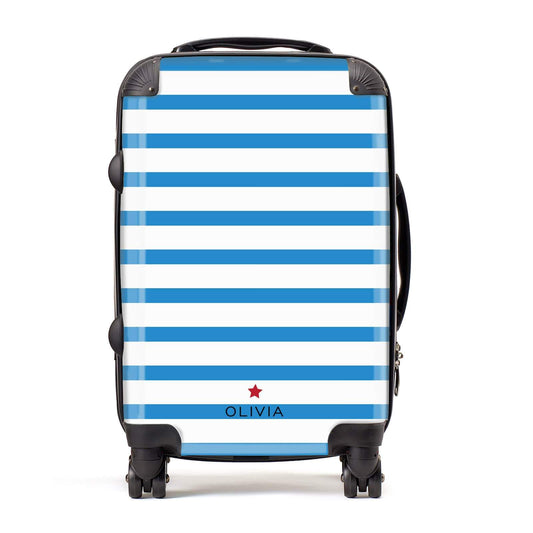 Personalised Name Blue White Suitcase