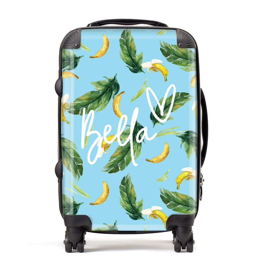 Personalised Name Palm Leaf Blue Suitcase
