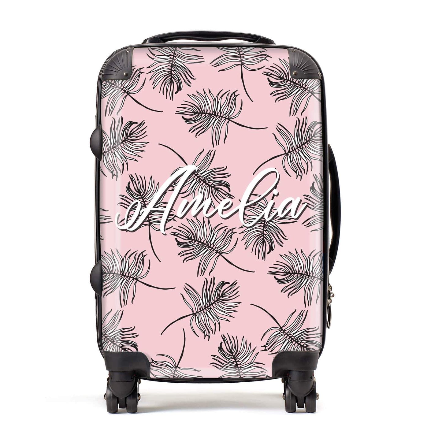 Personalised Name Palm Leaf Pink Suitcase