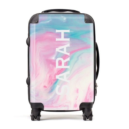 Personalised Name Pastel Unicorn Marble Suitcase