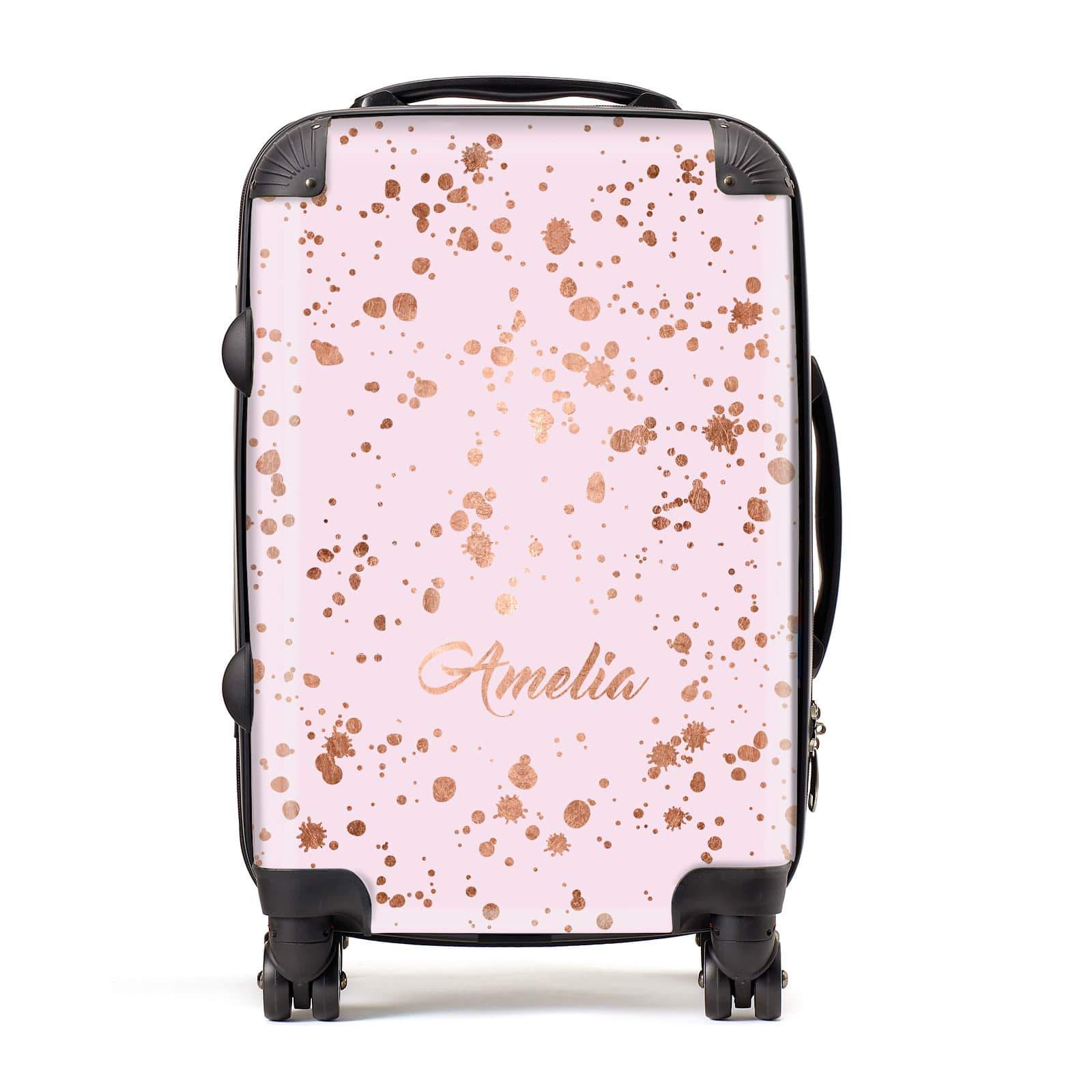 Personalised Pink Copper Splats & Name Suitcase