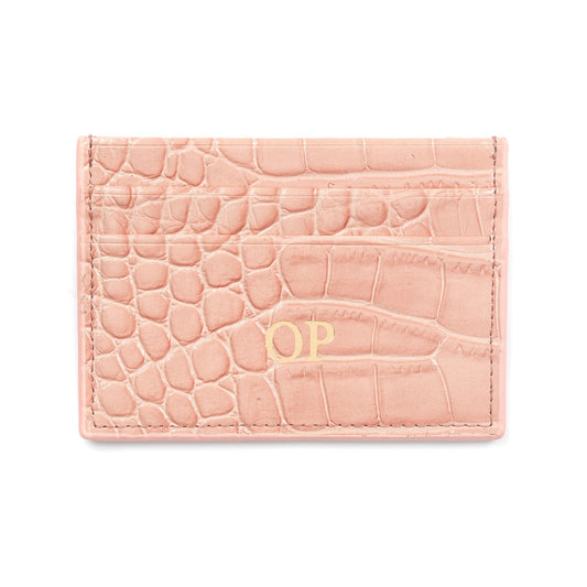 Personalised Pink Croc Leather Card Holder