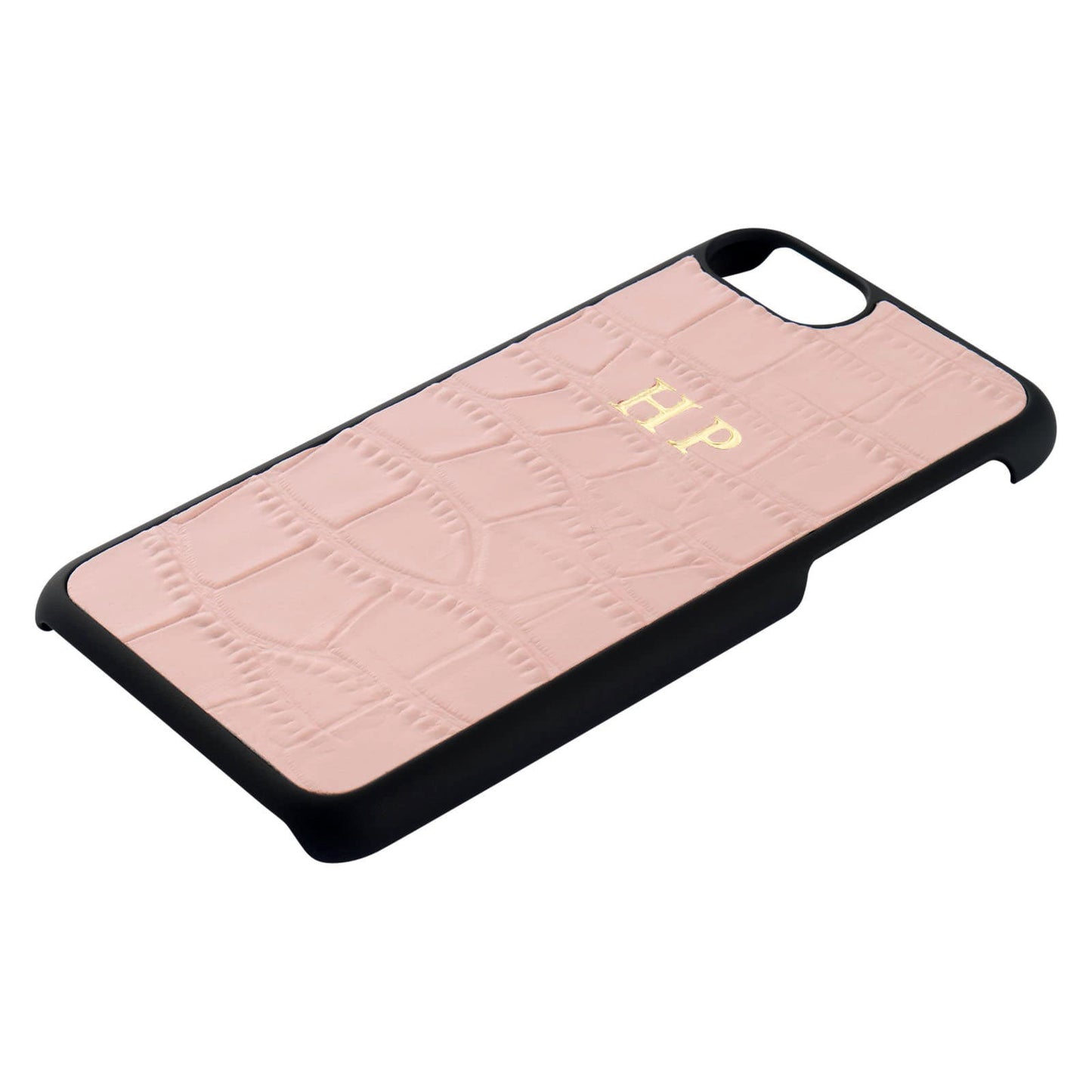 Personalised Pink Croc Leather iPhone Case Side Angle