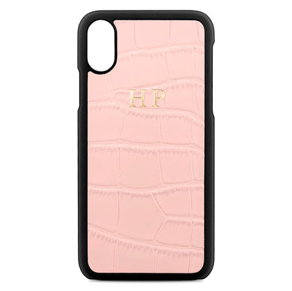 Personalised Pink Croc Leather iPhone X Case