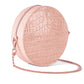 Personalised Pink Croc Leather Round Crossbody Bag Side Image