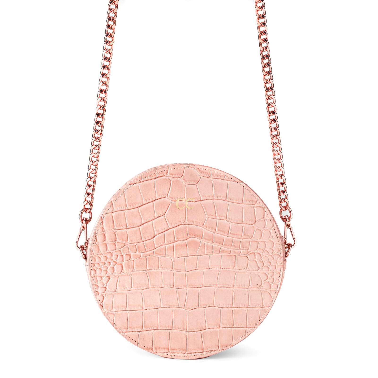 Personalised Pink Croc Leather Round Crossbody Bag