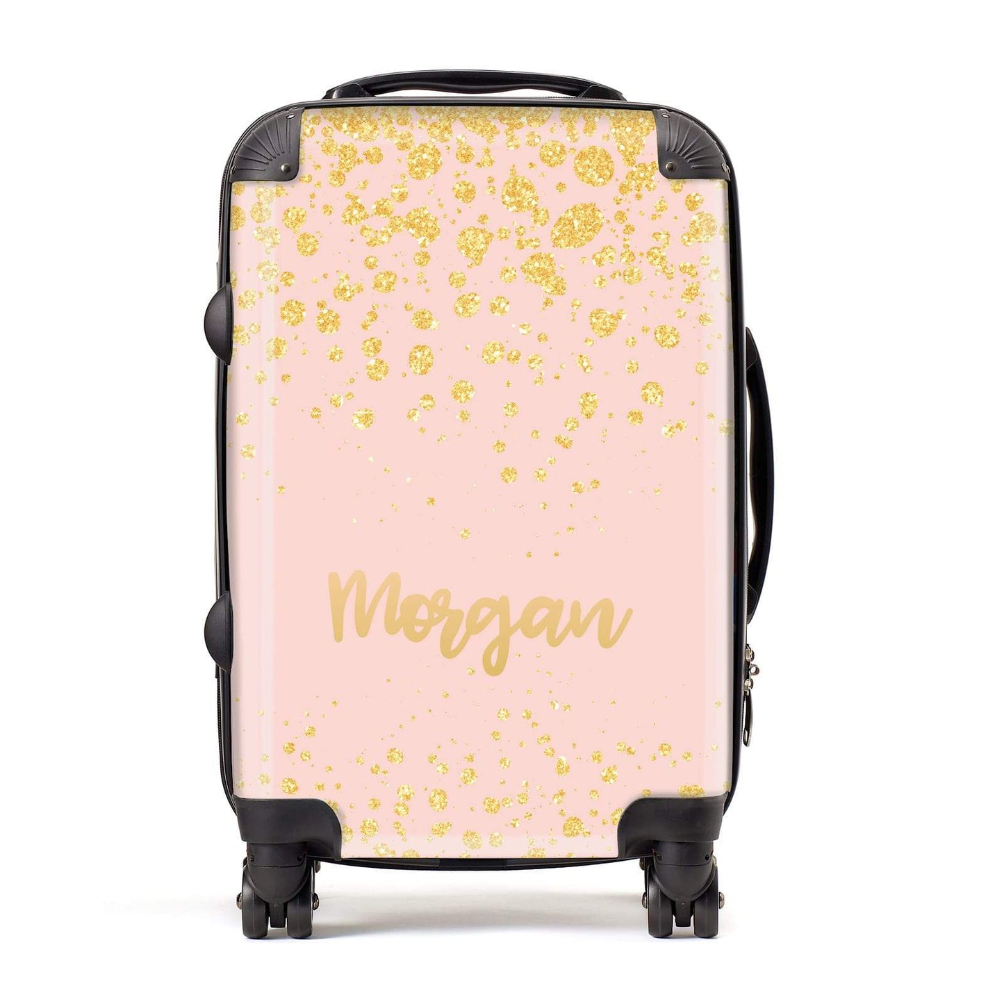 Personalised Pink Gold Splatter With Name Suitcase