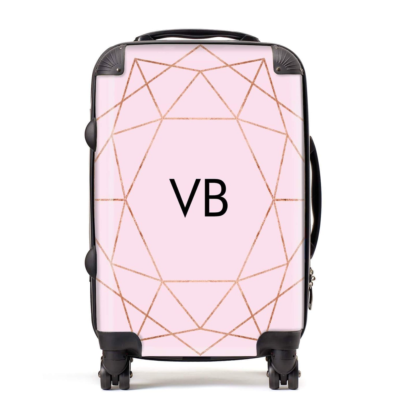 Personalised Pink Rose Gold Initials Geometric Suitcase