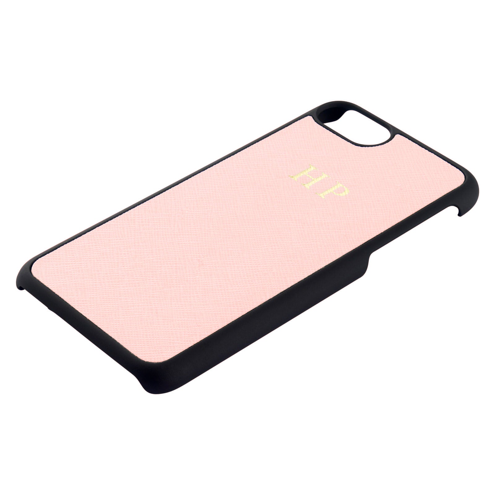 Personalised Pink Saffiano Leather iPhone Case Side Angle