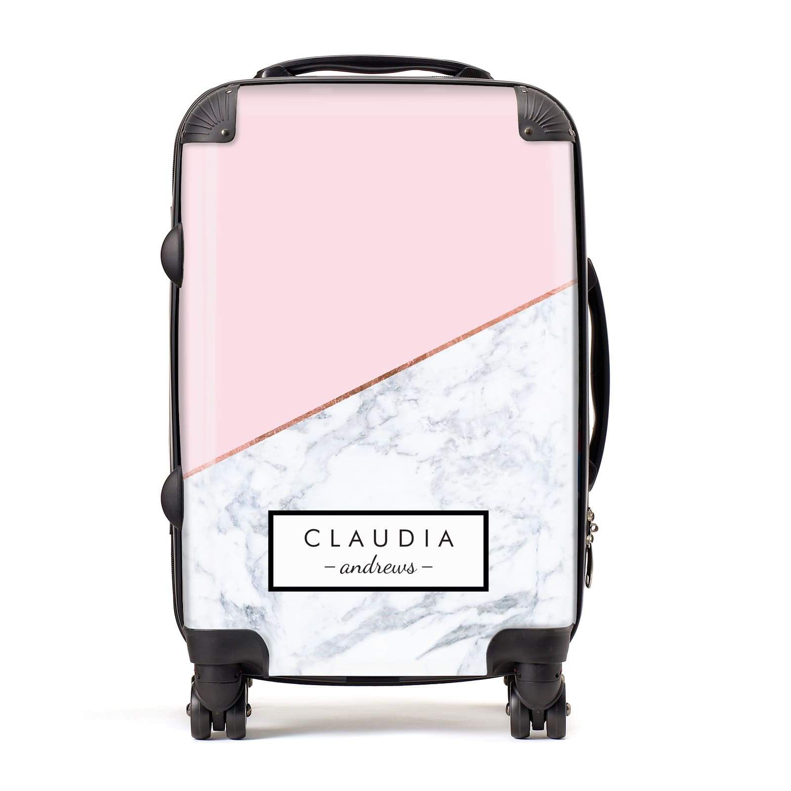Personalised Pink With Marble Initials Name Suitcase