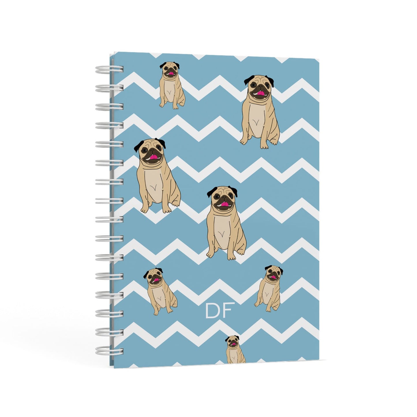 Personalised Pug Initials A5 Hardcover Notebook Second Side View