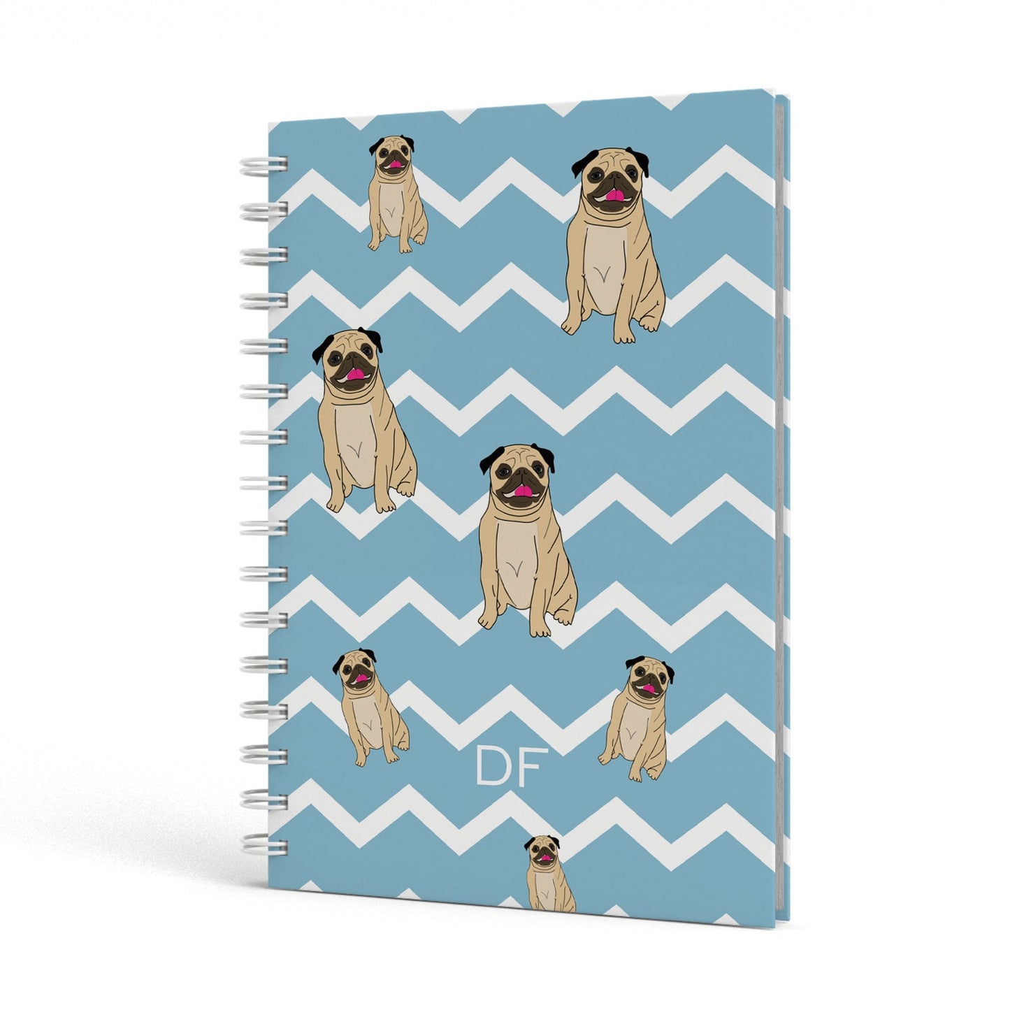 Personalised Pug Initials A5 Hardcover Notebook Side View
