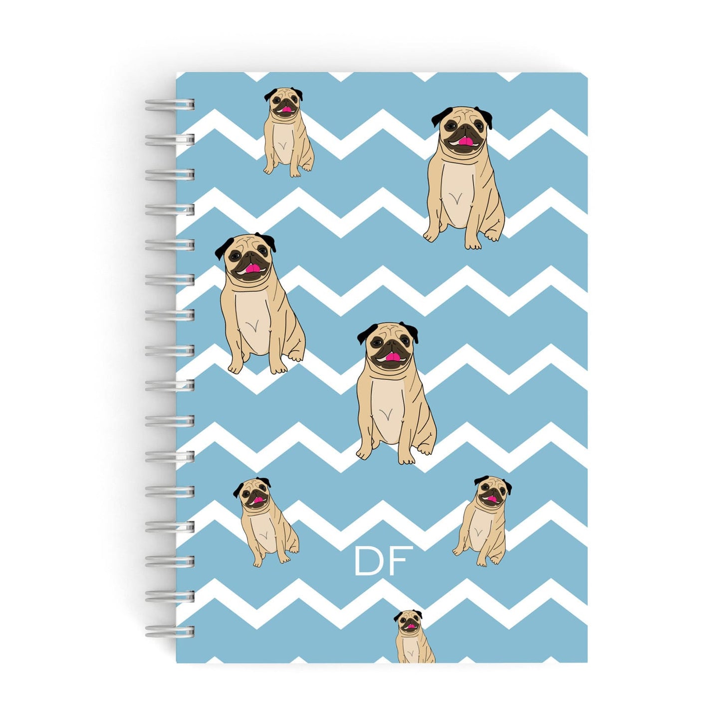 Personalised Pug Initials A5 Hardcover Notebook