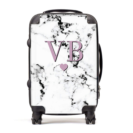 Personalised Purple Initialed Marble Heart Suitcase