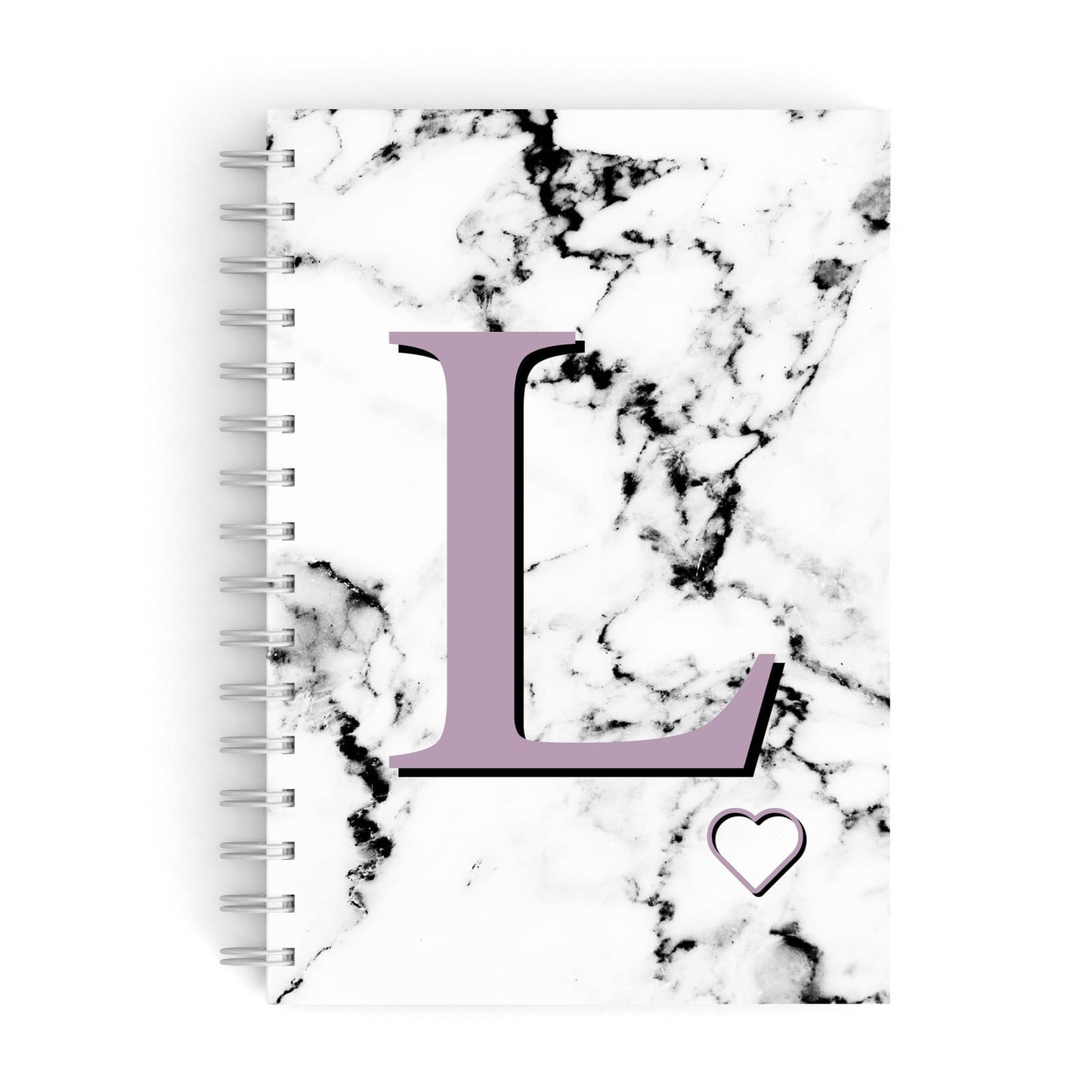 Personalised Purple Monogram Marble Heart A5 Hardcover Notebook