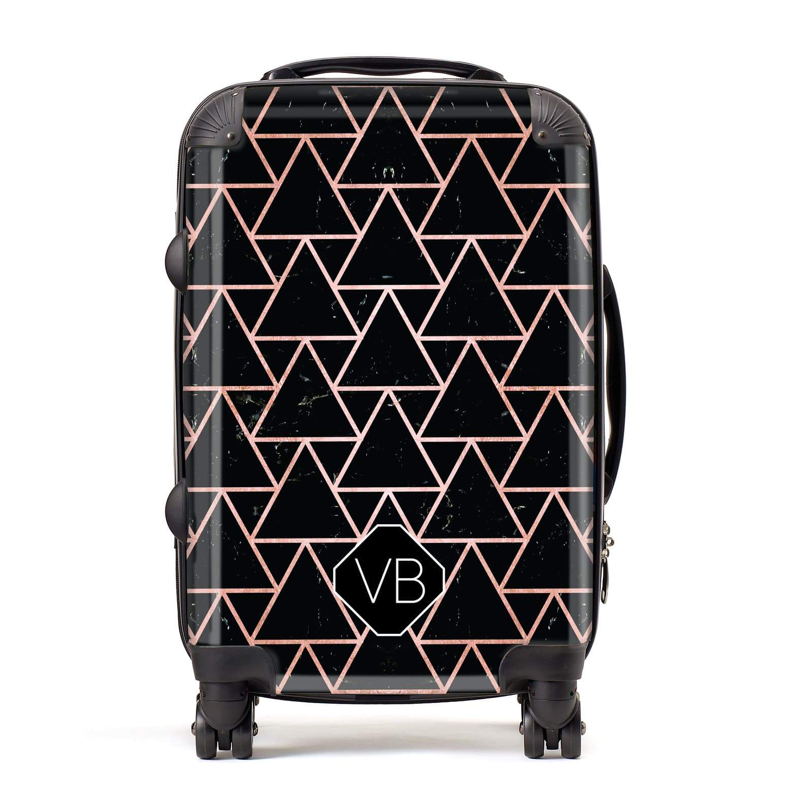 Personalised Rose Gold & Triangle Marble Suitcase