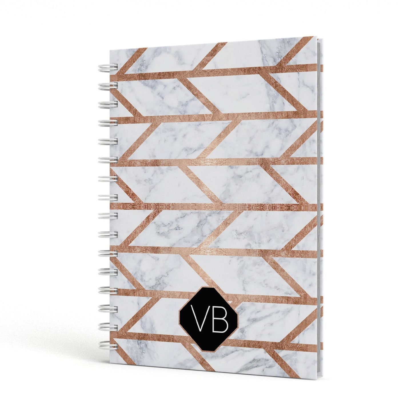 Personalised Rose Gold Faux Marble Initials A5 Hardcover Notebook Side View