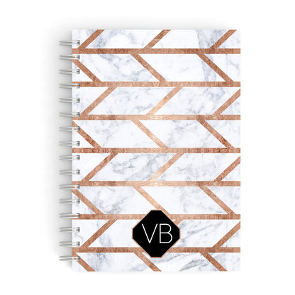 Personalised Rose Gold Faux Marble Initials A5 Hardcover Notebook