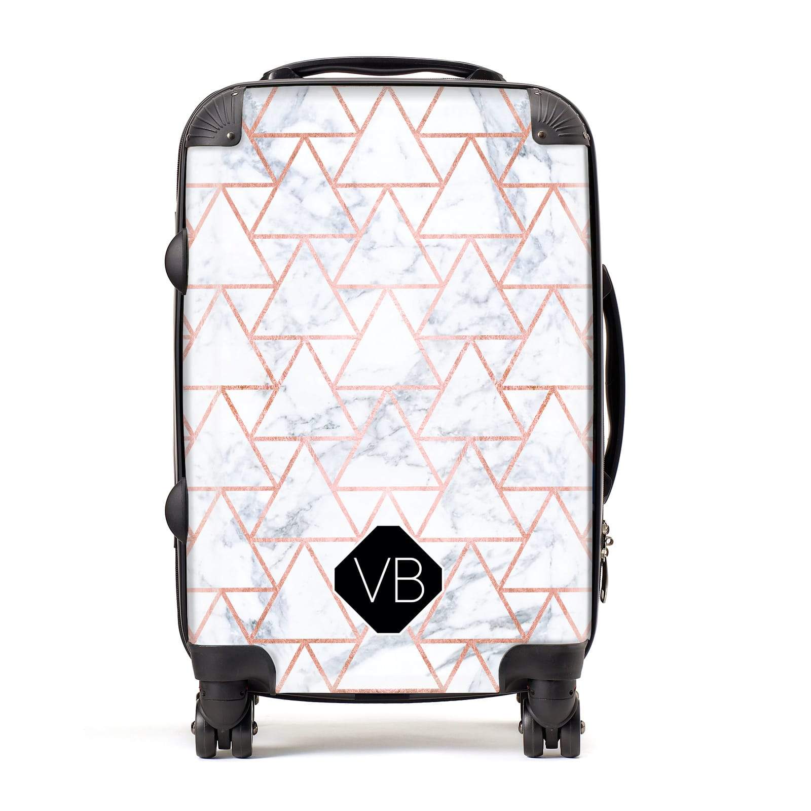 Personalised Rose Gold Grey Marble Hexagon Suitcase