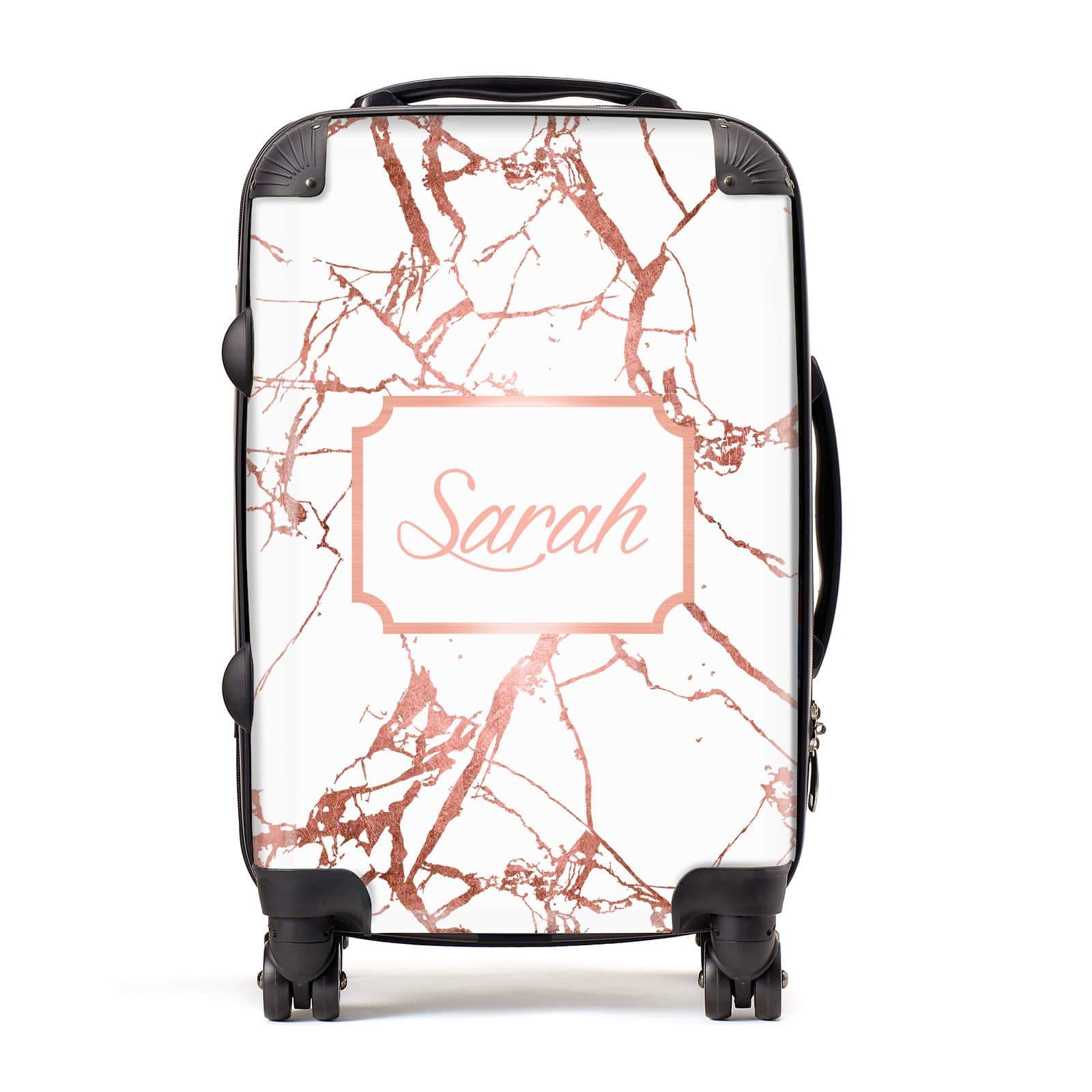 Personalised Rose Gold Marble & Name Suitcase