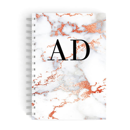 Personalised Rose Gold Marble Initials A5 Hardcover Notebook