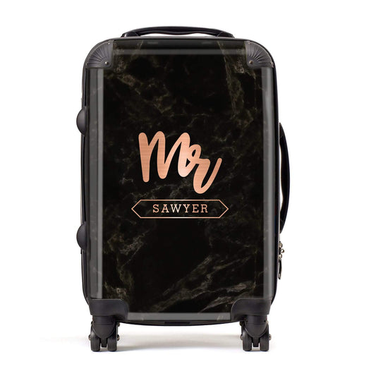 Personalised Rose Gold Mr Surname Marble Suitcase