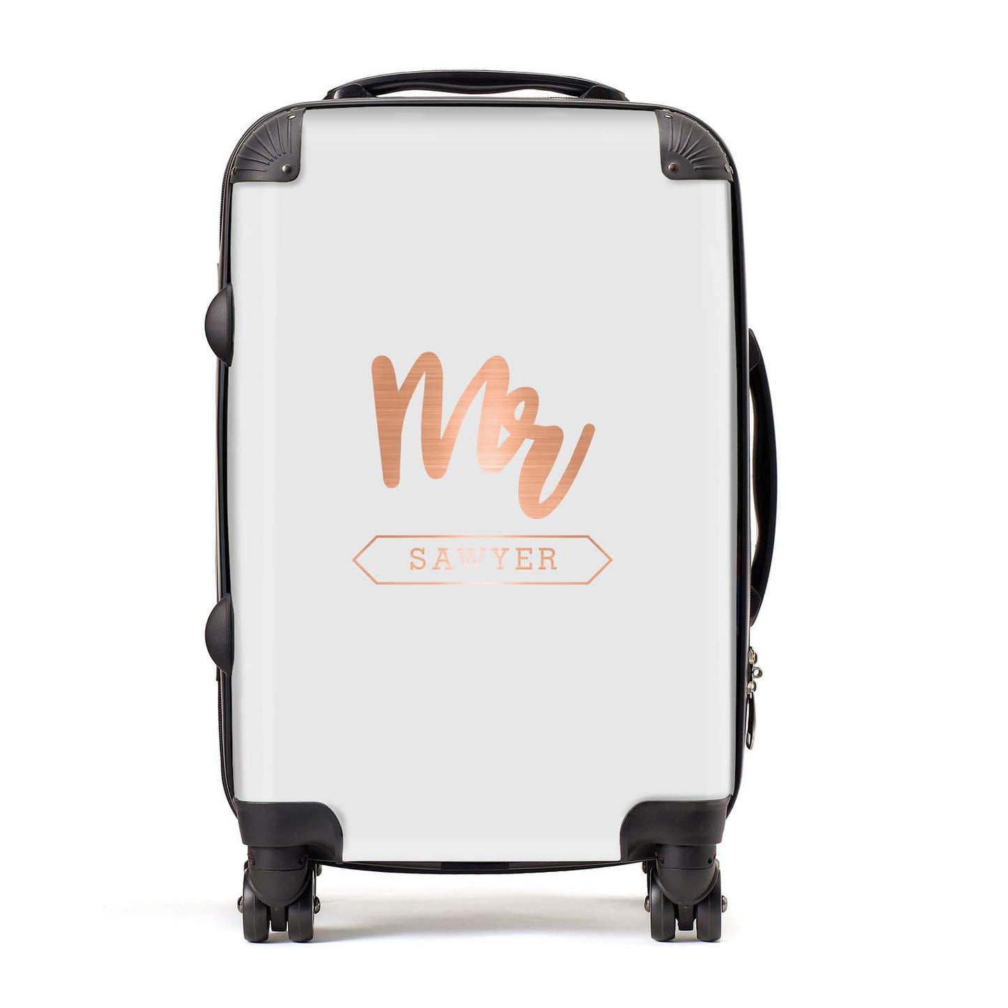 Personalised Rose Gold Mr Surname On Grey Suitcase