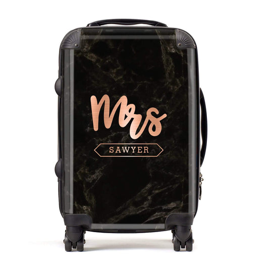 Personalised Rose Gold Mrs Surname Marble Suitcase