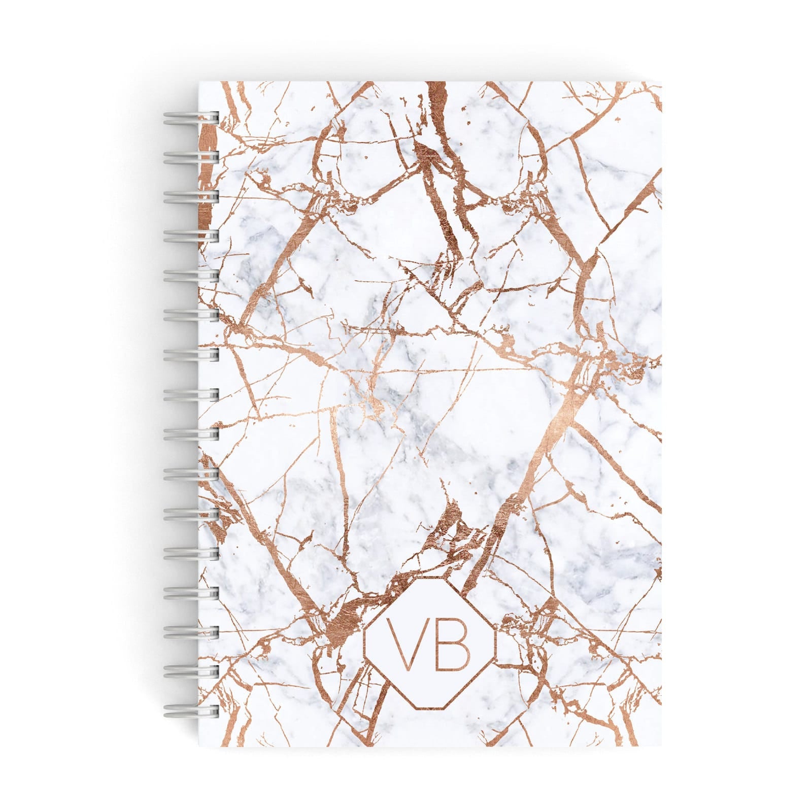 Personalised Rose Gold Vein Marble Initials A5 Hardcover Notebook