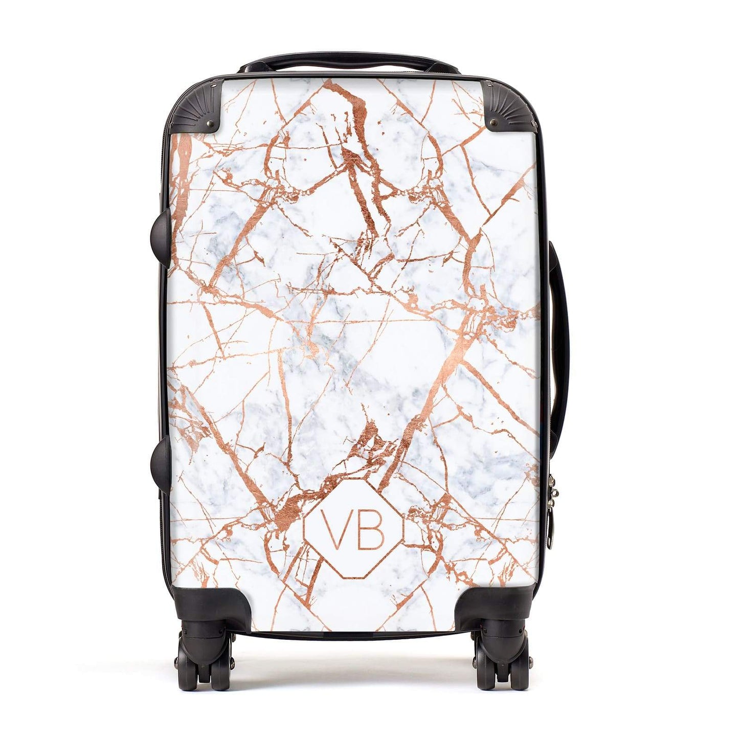 Personalised Rose Gold Vein Marble Initials Suitcase