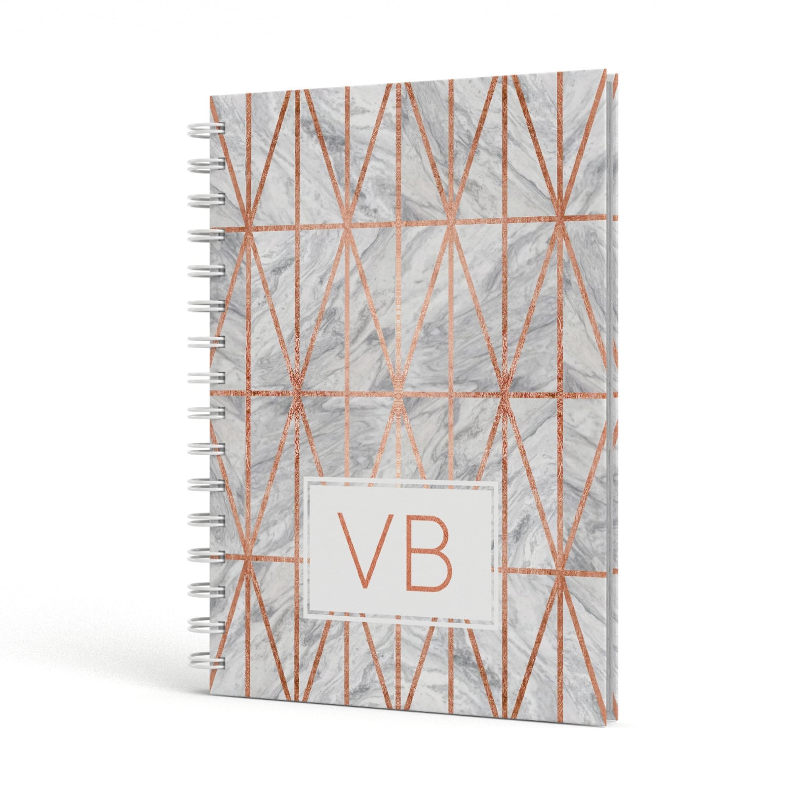 Personalised Triangular Marble Initials A5 Hardcover Notebook Side View