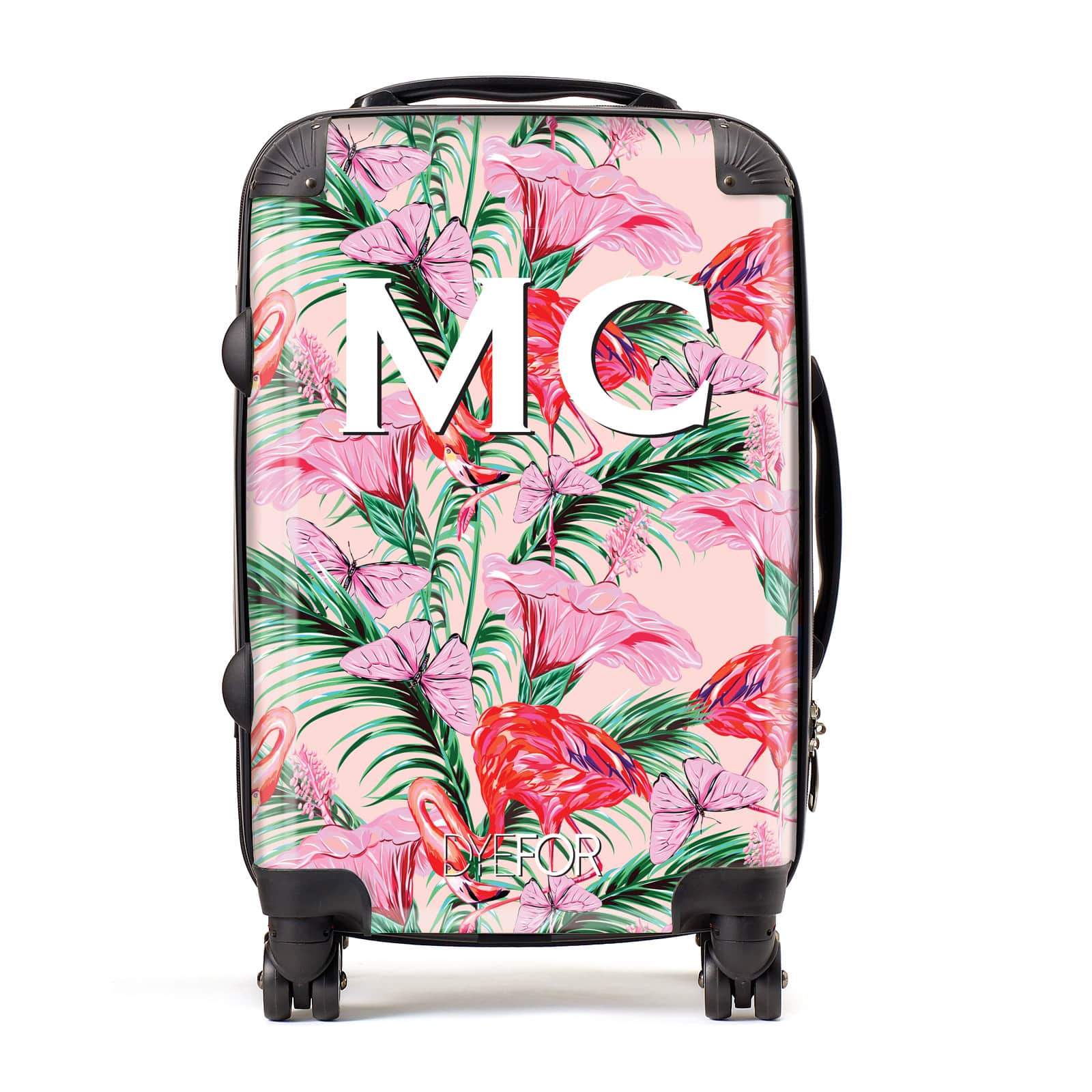 Personalised Tropical Flamingos Initial Suitcase