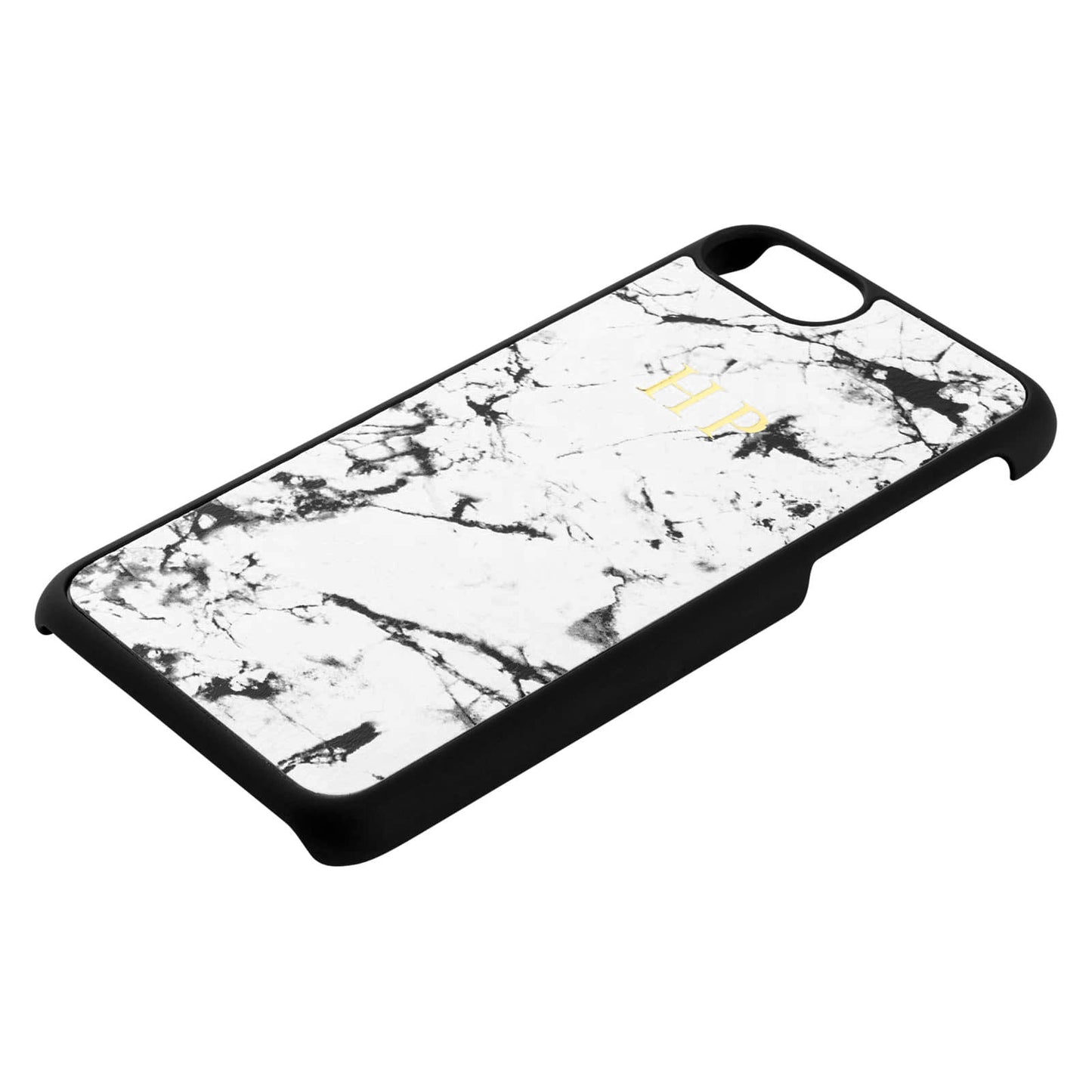Personalised White Marble Leather iPhone Case Side Angle
