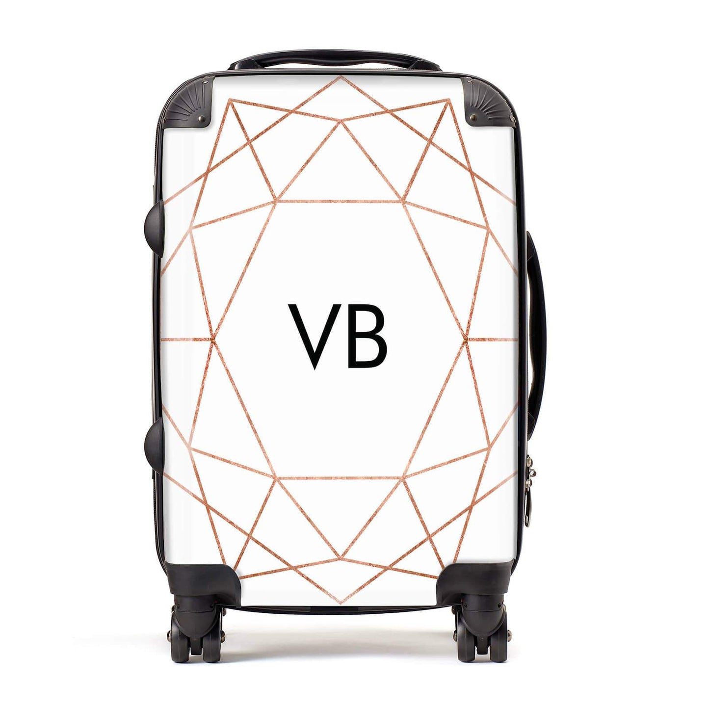 Personalised White Rose Gold Initials Geometric Suitcase