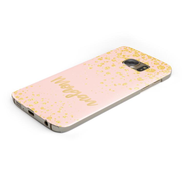 Personalised Pink Gold Splatter With Name Samsung Galaxy Case Bottom Cutout