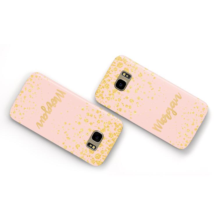 Personalised Pink Gold Splatter With Name Samsung Galaxy Case Flat Overview