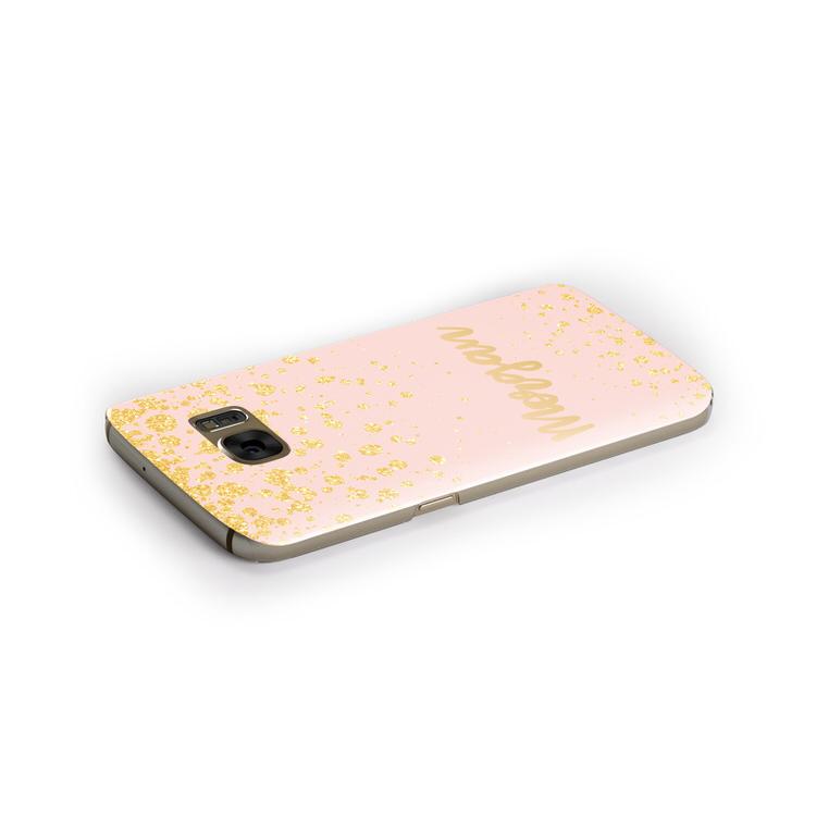 Personalised Pink Gold Splatter With Name Samsung Galaxy Case Side Close Up