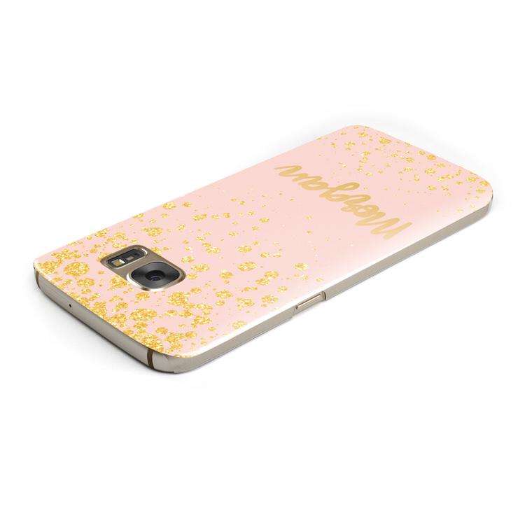 Personalised Pink Gold Splatter With Name Samsung Galaxy Case Top Cutout