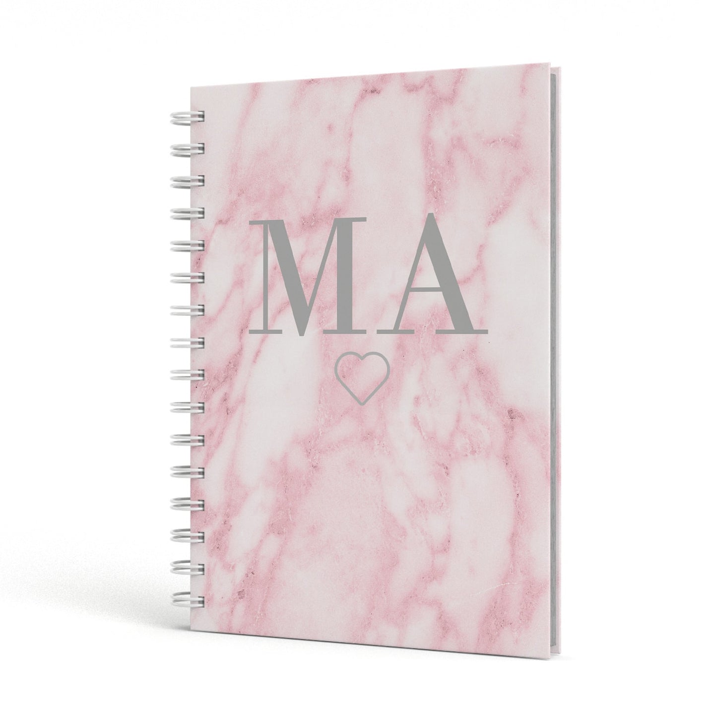 Pink Marble Monogram Personalised A5 Hardcover Notebook Side View